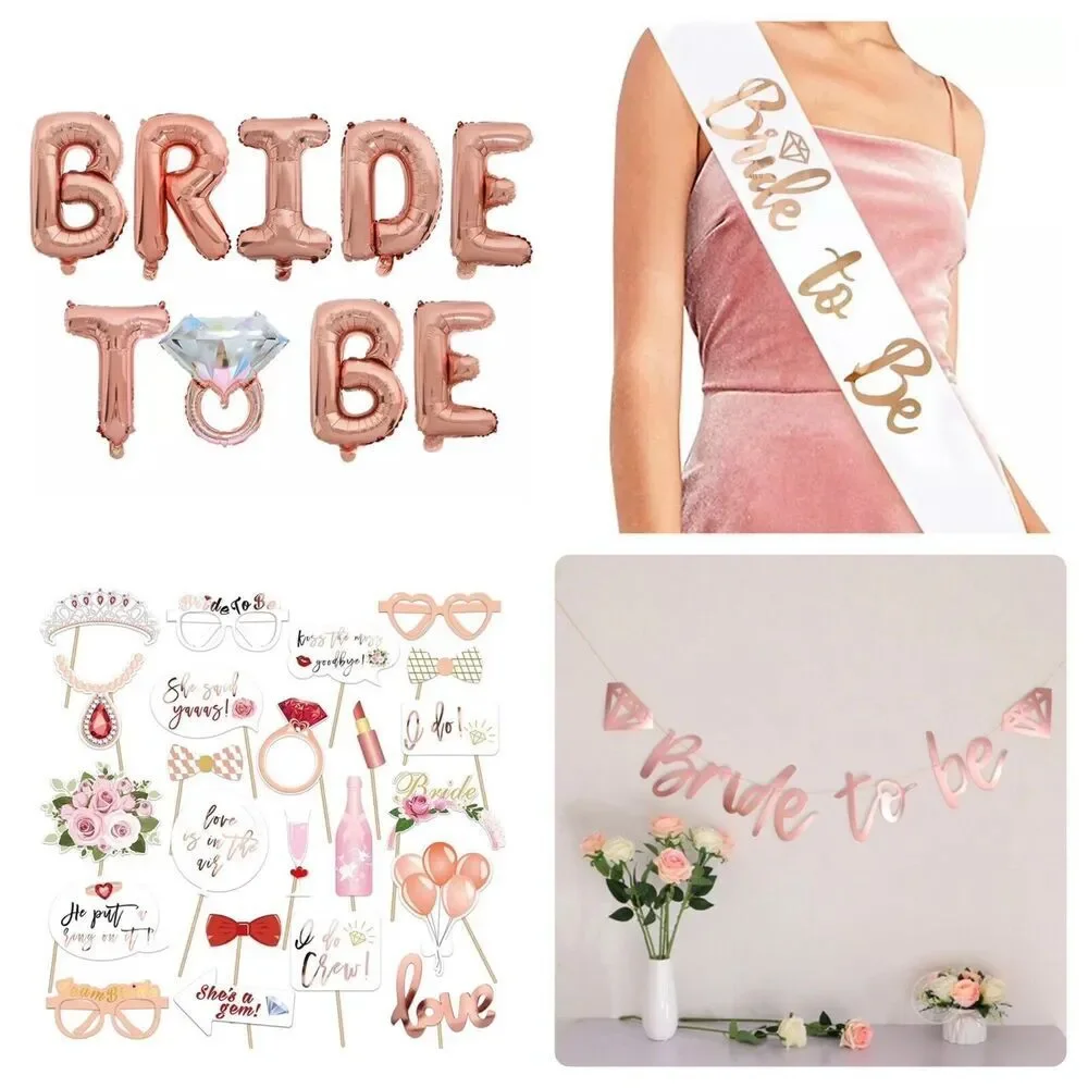 Lot of Bachelorette Bridal Party Decorations Sash Photo Prop Set Banner Balloons